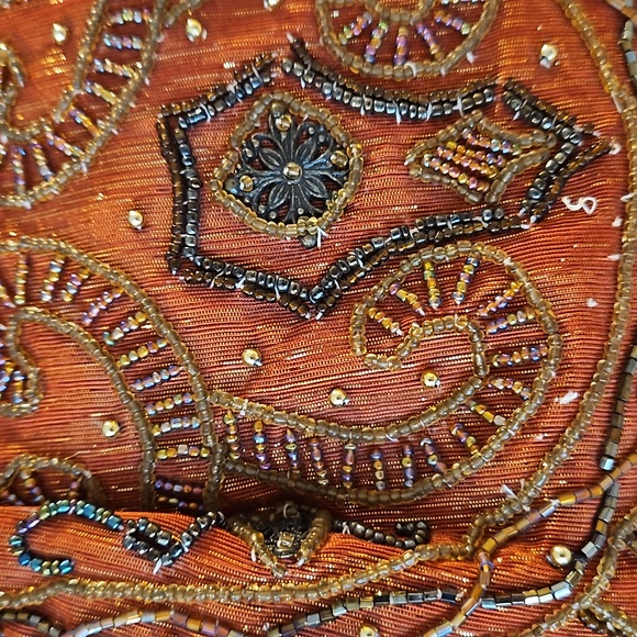 Vintage beaded metal and lurex accents bamboo handle purse clutch bag - Picture 10 of 15